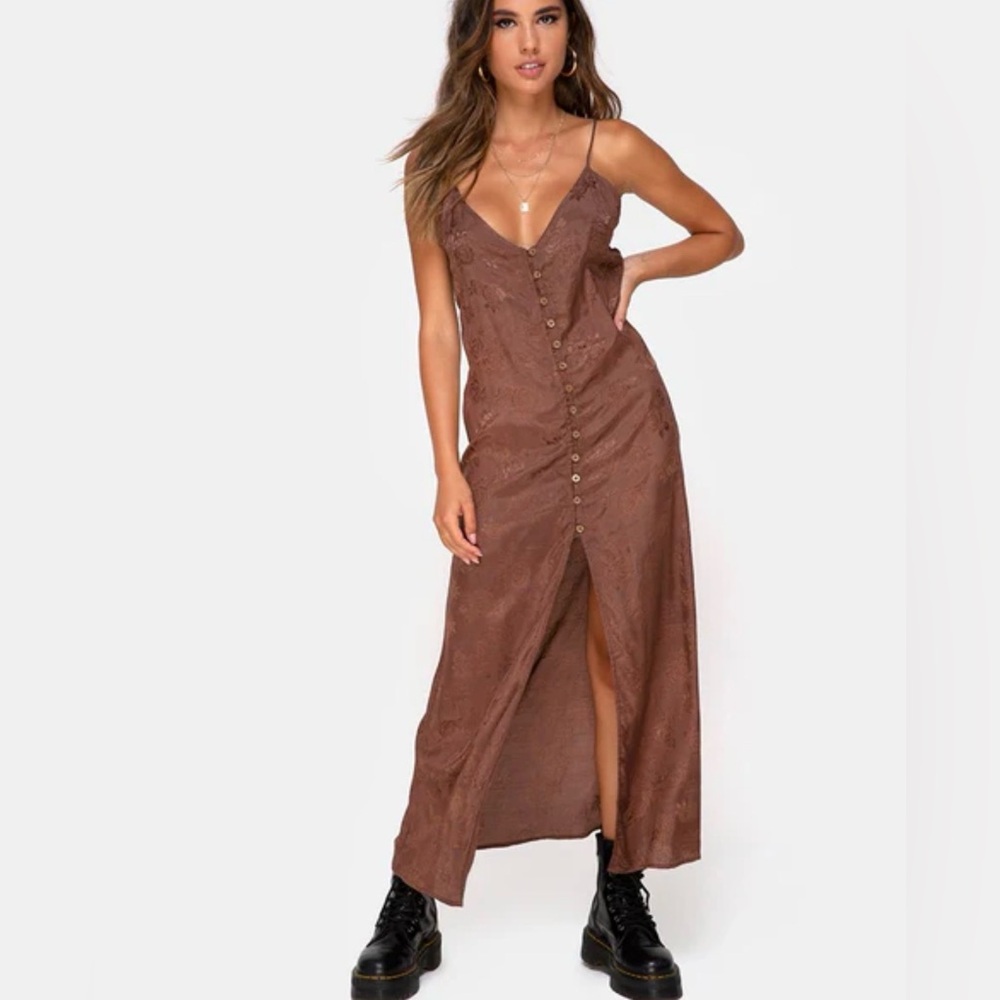 Andromede Paris Brown beige Button-Front Maxi Dress with Slit small Zara style